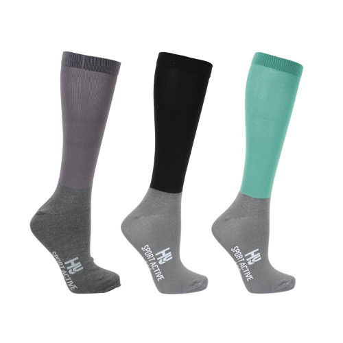 Hy Sport Active Riding Socks (Pack of 3) - Spearmint Green/Pencil Point Grey/Black - Adult 4-8