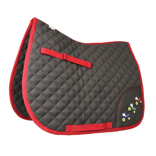 Tractor Collection Saddle Pad by Little Knight - Charcoal Grey/Red - Pony/Cob