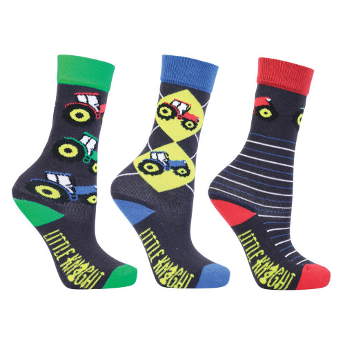 Tractor Collection Socks by Little Knight (Pack of 3) - Charcoal Grey/Red - Child 8-12