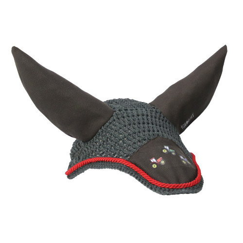 Tractor Collection Fly Veil by Little Knight - Charcoal Grey/Red - Small Pony