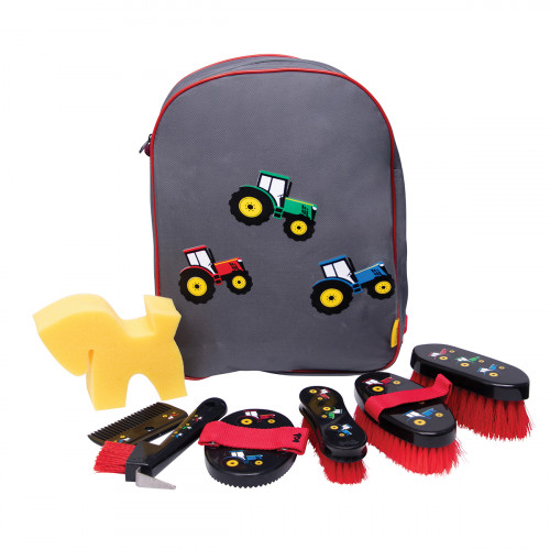 Tractor Collection Complete Grooming Kit Rucksack by Little Knight - Charcoal Grey/Red - One Size
