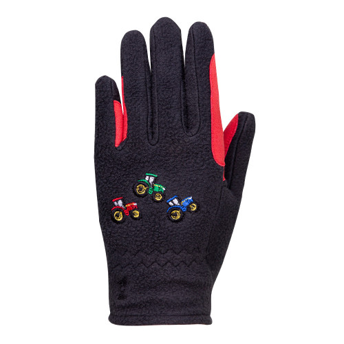 Tractor Collection Fleece Gloves by Little Knight - Grey/Red - Child Small
