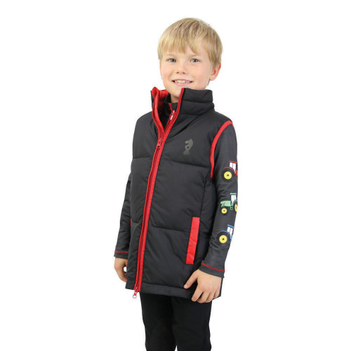 Tractor Collection Padded Gilet by Little Knight - Grey/Red - 3-4 Years