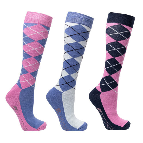 Hy Equestrian Synergy Argyle Socks (Pack of 3) - Riviera/Grape - Adults 4-8