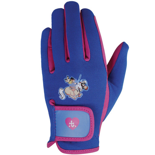 Hy Equestrian Thelwell Collection Race Riding Gloves - Cobalt Blue/Magenta - Child X Small