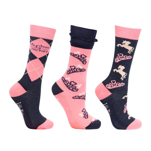 The Princess and the Pony Socks by Little Rider (Pack of 3) - Navy/Peach - Child 8-12v