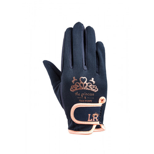 The Princess and the Pony Gloves by Little Rider - Navy/Peach - Child X Large