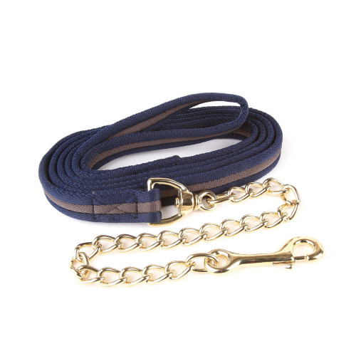 Hy Soft Webbing Lead Rein with Chain - Navy/Grey