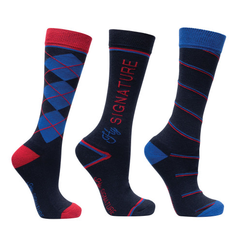 Hy Signature Socks (Pack of 3) - Navy/Red/Blue - Mizs 12-4