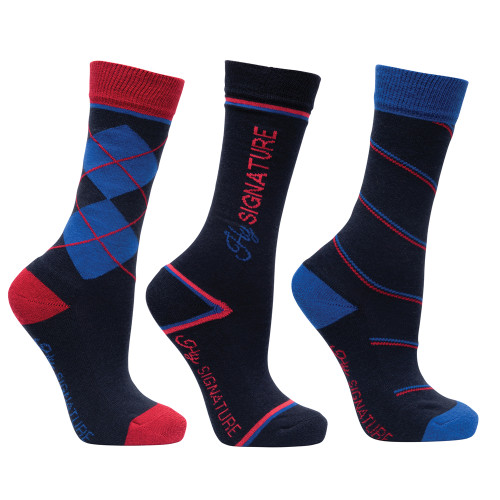 Hy Signature Socks (Pack of 3) - Navy/Red/Blue - Child 8-12