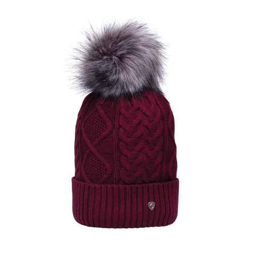 Hy Equestrian Vanoise Knitted Bobble Hat - Maroon Red - One Size
