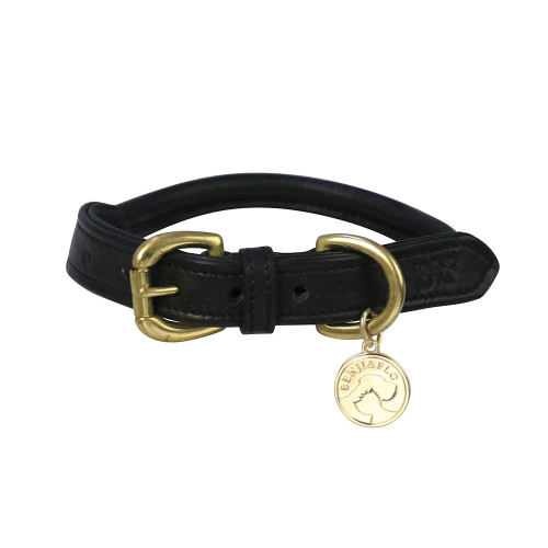 Benji & Flo Superior Rolled Leather Dog Collar - Black/Brass - X Small 