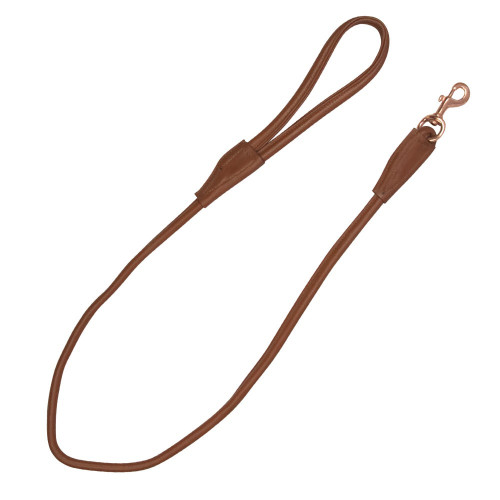 Benji & Flo Superior Rolled Leather Dog Lead - Tan/Rose Gold - 120cm