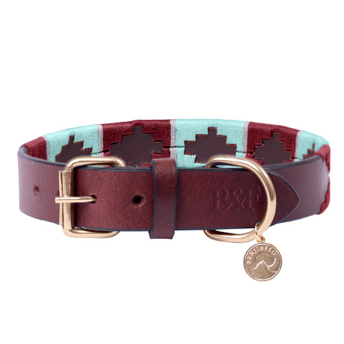 Benji & Flo Sublime Polo Leather Dog Collar - Aqua/Fig - Large
