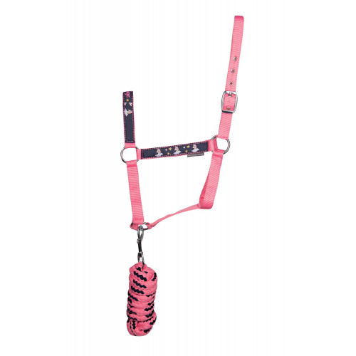 Hy Equestrian Unicorn Magic Head Collar and Lead Rope Set - Navy/Pink - Small Pony