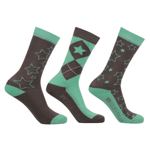 Hy Equestrian Stella Children's Socks (3 pack) - Charcoal/Mint