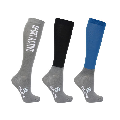 Hy Sport Active Riding Socks (Pack of 3) - Jewel Blue/Pencil Point Grey/Black - Young Rider 12-4