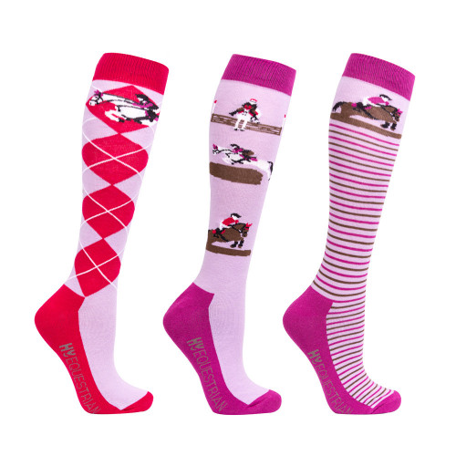 Hy Equestrian Cross Country Socks (Pack of3) - Hazel/Wild Aster - Adult 4-8