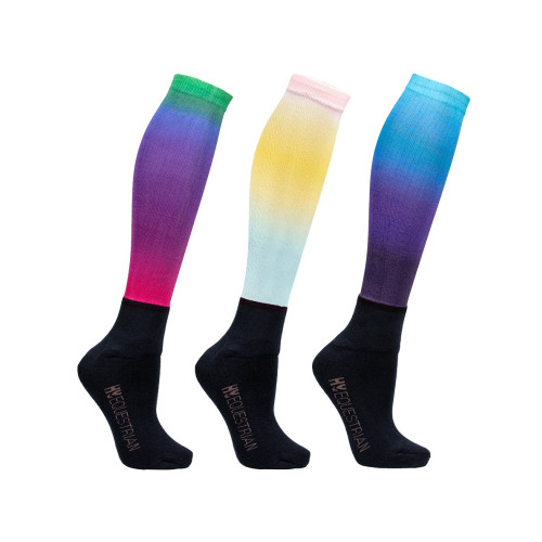 Hy Equestrian Ombre Socks (Packof 3) - Navy/Ombre - Adult 4-8