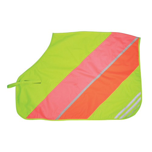 Reflector Quarter Mesh Exercise Sheet by Hy Equestrian - Yellow/Pink/Orange - Pony