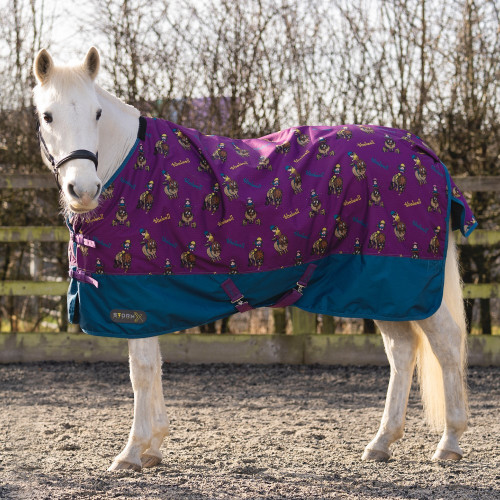 StormX Original 100 Turnout Rug - Thelwell Collection Pony Friends - Imperial Purple/Pacific Blue - 5'3"