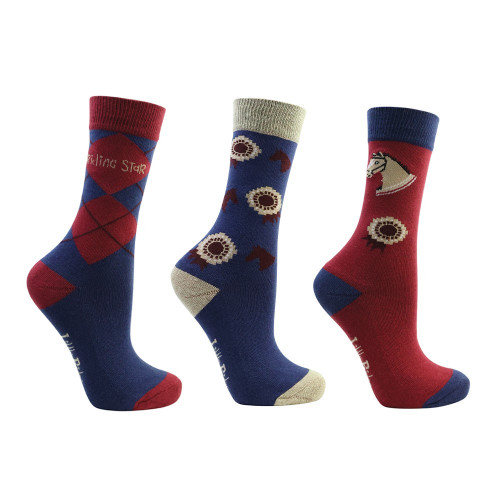 Riding Star Collection Socks by Little Rider (Pack of 3) - Navy/Burgundy - Child 8-12