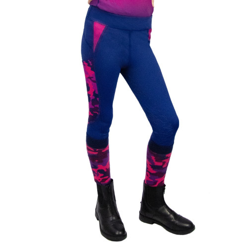 Hy Equestrian DynaForce Riding Tights - Raspberry/Navy - 11-12 Years