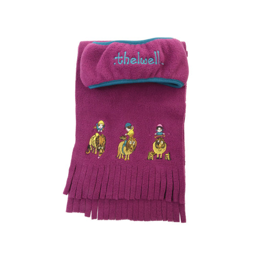 Hy Equestrian Thelwell Collection Pony Friends Fleece Headband & Scarf Set - Imperial Purple/Pacific Blue - One Size
