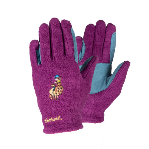 Hy Equestrian Thelwell Collection Pony Friends Fleece Riding Gloves - Imperial Purple/Pacific Blue - Child Medium