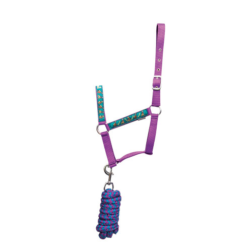 Hy Equestrian Thelwell Collection Pony Friends Head Collar & Lead Rope - Imperial Purple/Pacific Blue - Full