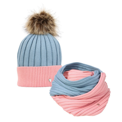 Hy Equestrian Synergy Luxury Bobble Hat and Snood Bundle Deal - Aqua/Rose