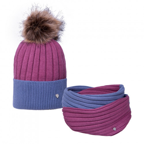 Hy Equestrian Synergy Luxury Bobble Hat and Snood Bundle Deal - Grape/Riviera