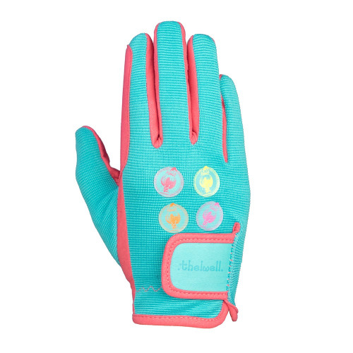 Hy Equestrian Thelwell Collection All Rounder Riding Gloves - Aquarius/Pink/Teal - Child Small