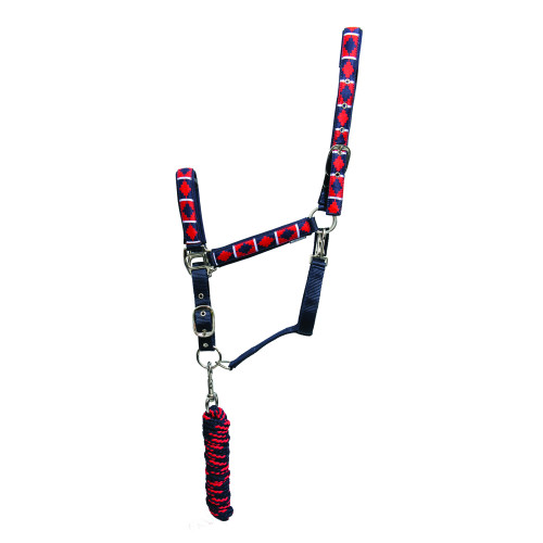 Hy Equestrian Woven Polo Head Collar and Lead Rope - Navy/Red - Pony