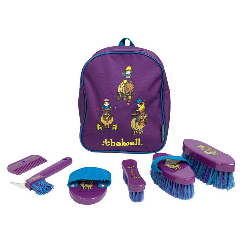 Hy Equestrian Thelwell Collection Pony Friends Complete Grooming Kit Rucksack - Imperial Purple/Pacific Blue
