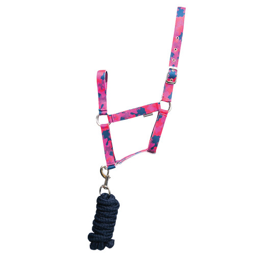 Hy Equestrian DynaForce Head Collar & Lead Rope - Raspberry/Navy - Small Pony