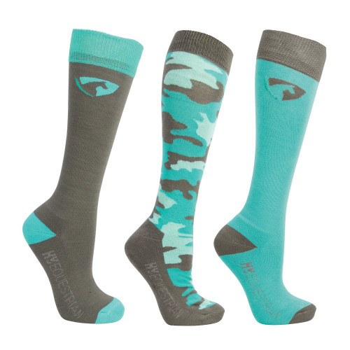 Hy Equestrian DynaForce Socks (Pack of 3) - Pacific/Grey - Adult 4-8