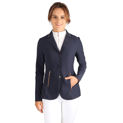 Hy Equestrian Roka Royal Show Jacket - Navy with Rose Gold Diamantes - X Small