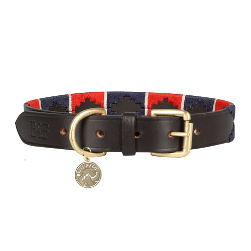 Benji & Flo Sublime Polo Leather Dog Collar - Red/Navy/White - X Small