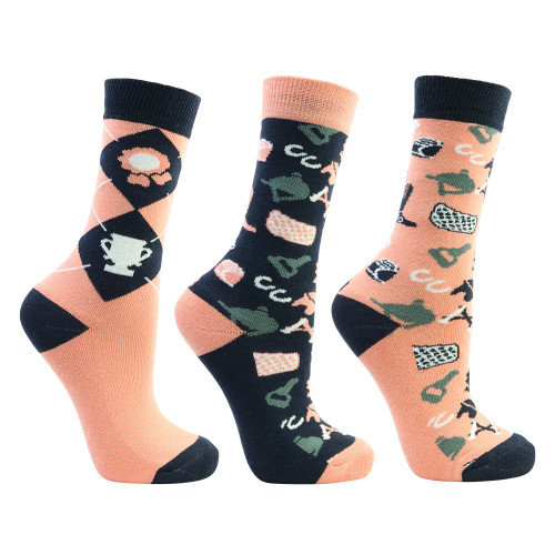 Pony Passion Socks by Little Rider (Pack of 3) - Navy/Blush - Child 8-12