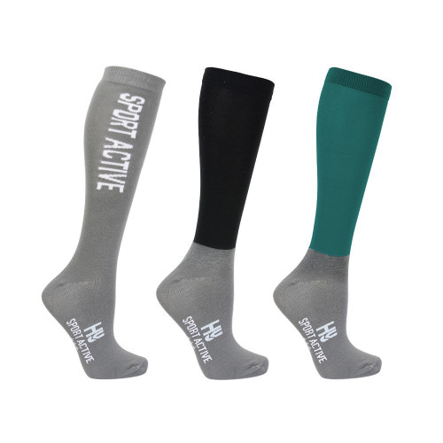 Hy Sport Active Riding Socks (Pack of 3) - Alpine Green/Pencil Point Grey/Black - Adult 4-8