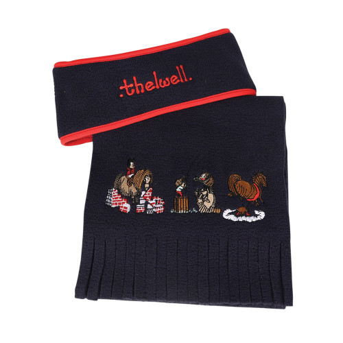 Hy Equestrian Thelwell Collection Practice Makes Perfect Fleece Headband & Scarf Set - Navy/Red - One Size