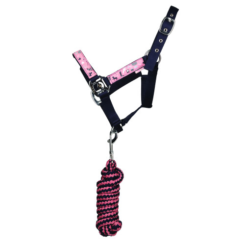 Pony Passion Head Collar & Lead Rope Set by Little Rider - Navy/Blush - Cob