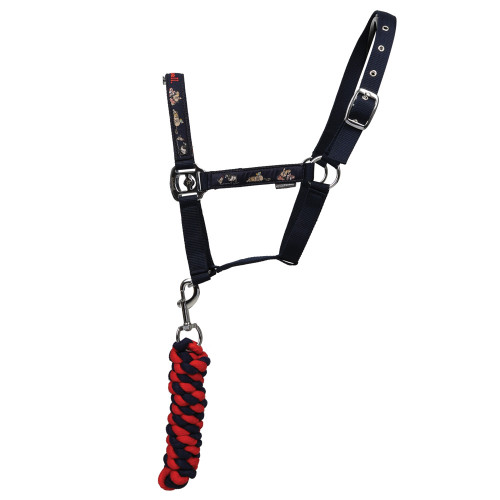 Hy Equestrian Thelwell Collection Practice Makes Perfect Head Collar & Lead Rope - Navy/Red - Shetland