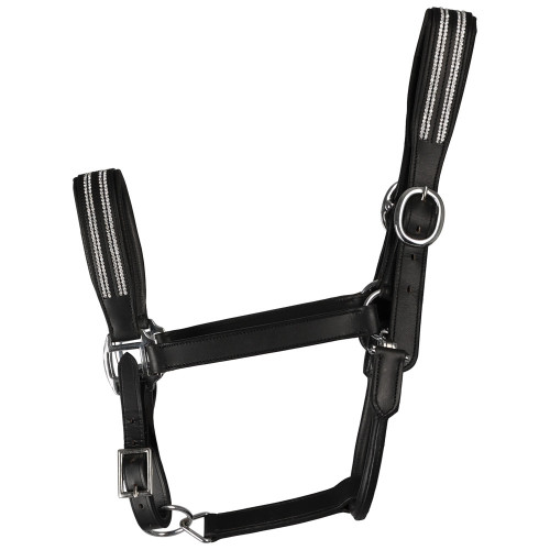 Hy Equestrian Anodize Leather Head Collar - Black/Silver - Pony