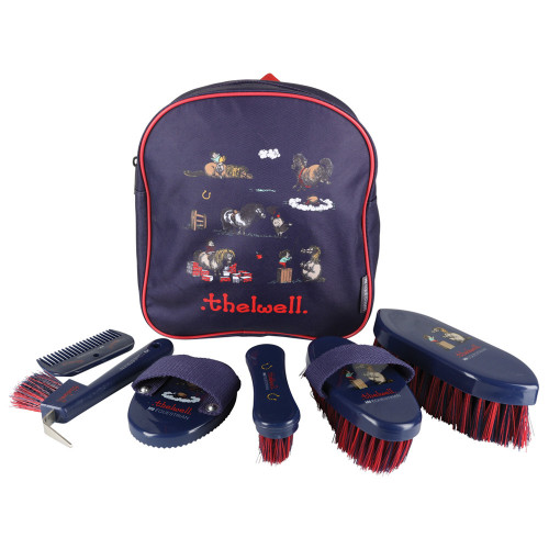 Hy Equestrian Thelwell Collection Practice Makes Perfect Complete Grooming Kit Rucksack - Navy/Red - One Size