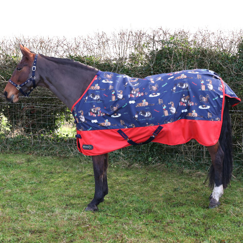 StormX Original 100 Turnout Rug - Thelwell Collection Practice Makes Perfect - Navy/Red - 3'0"