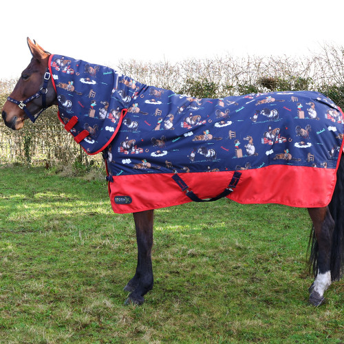 StormX Original 200 Combi Turnout Rug - Thelwell Collection Practice Makes Perfect - Navy/Red - 3'0"