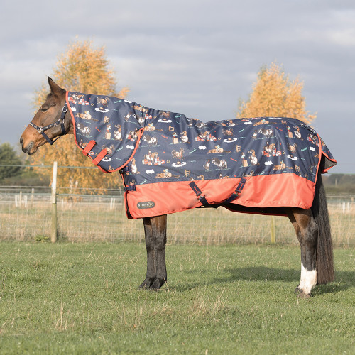 StormX Original 200 Combi Turnout Rug - Thelwell Collection Practice Makes Perfect - Navy/Red - 3'0"