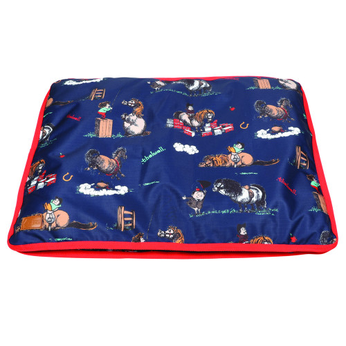 Benji & Flo Thelwell Collection Practice Makes Perfect Dog Bed - Navy/Red - 60 x 80cm